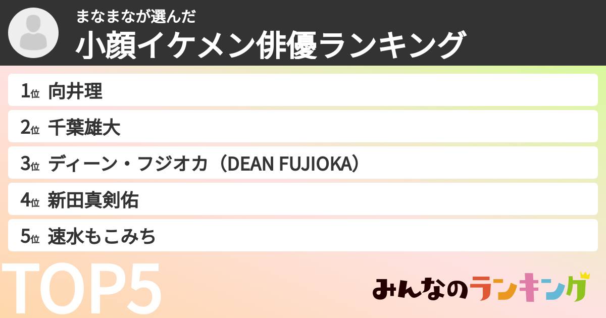 まなまなさんの「小顔イケメン俳優ランキング」