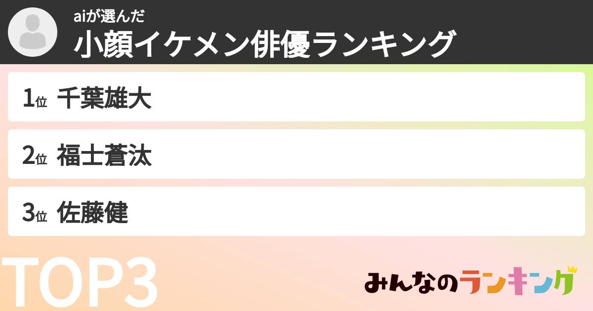 aiさんの「小顔イケメン俳優ランキング」