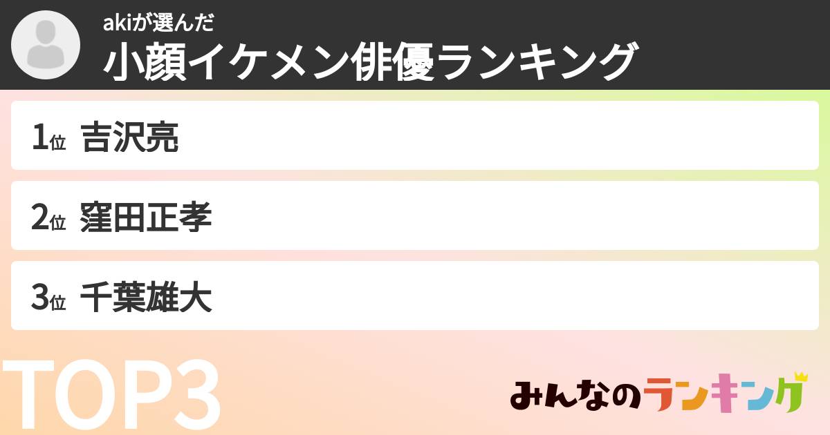 akiさんの「小顔イケメン俳優ランキング」