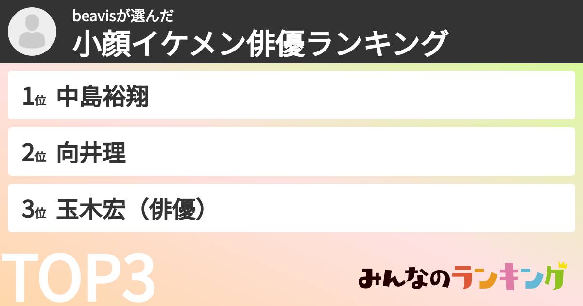 beavisさんの「小顔イケメン俳優ランキング」