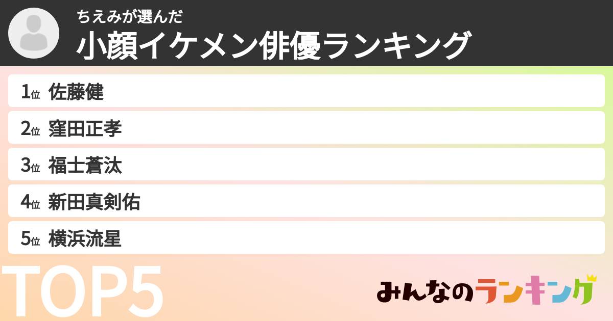 ちえみさんの「小顔イケメン俳優ランキング」