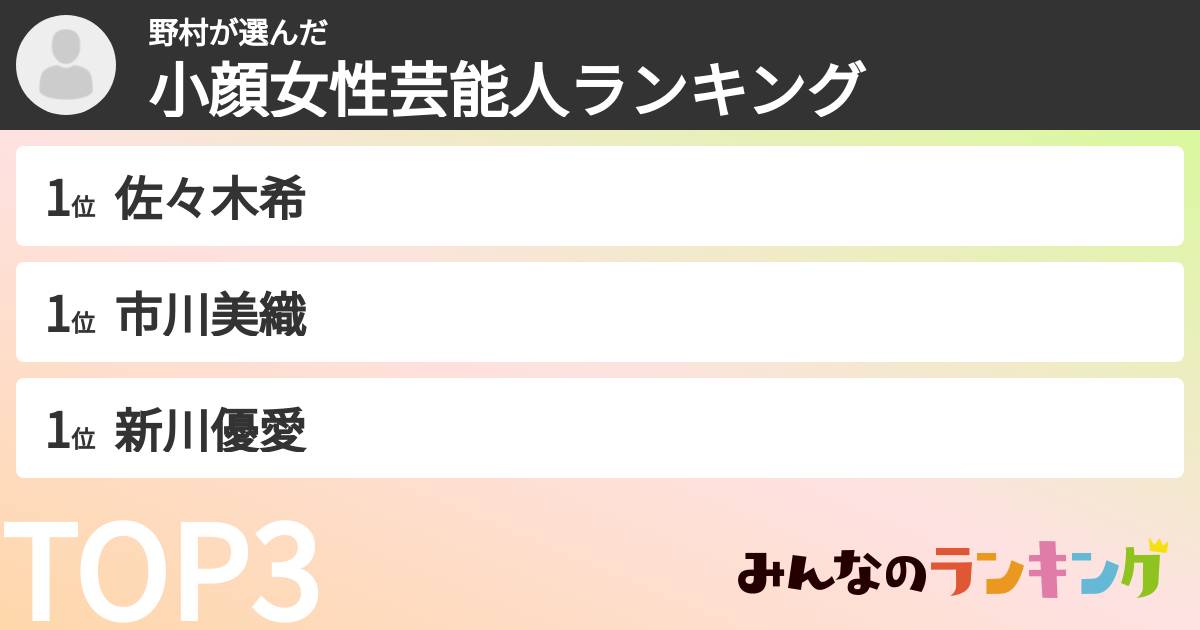 野村さんの「小顔女性芸能人ランキング」