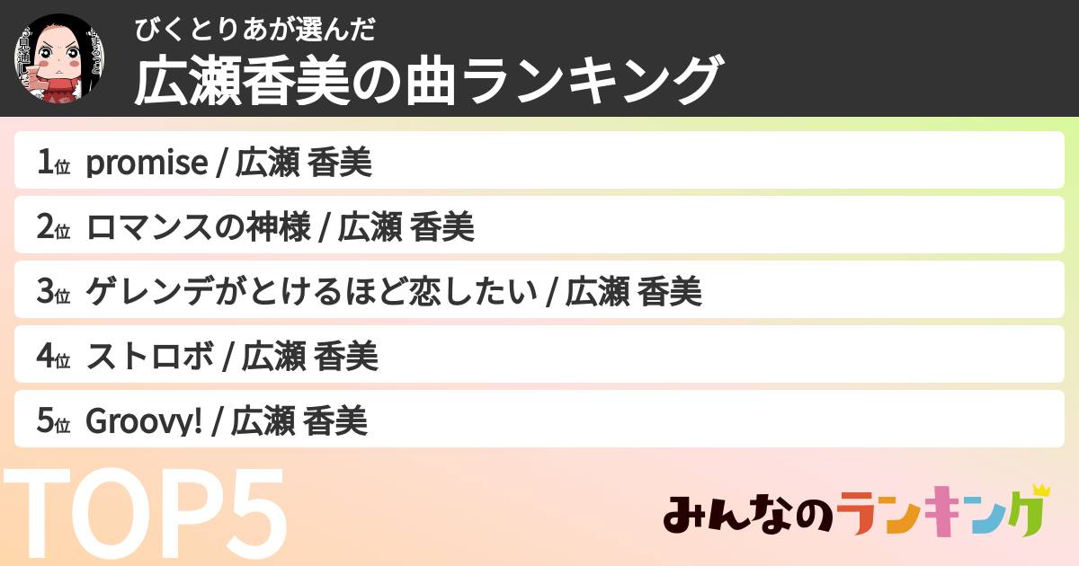 びくとりあさんの「広瀬香美の曲ランキング」