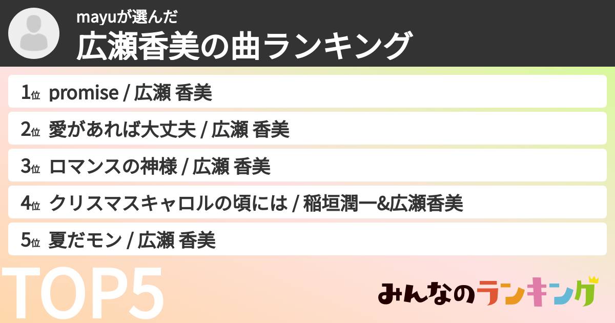 mayuさんの「広瀬香美の曲ランキング」