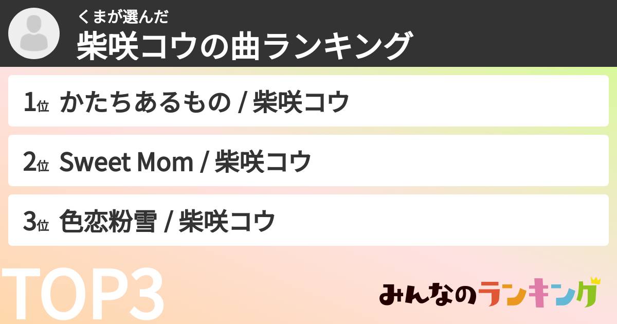 くまさんの「柴咲コウの曲ランキング」