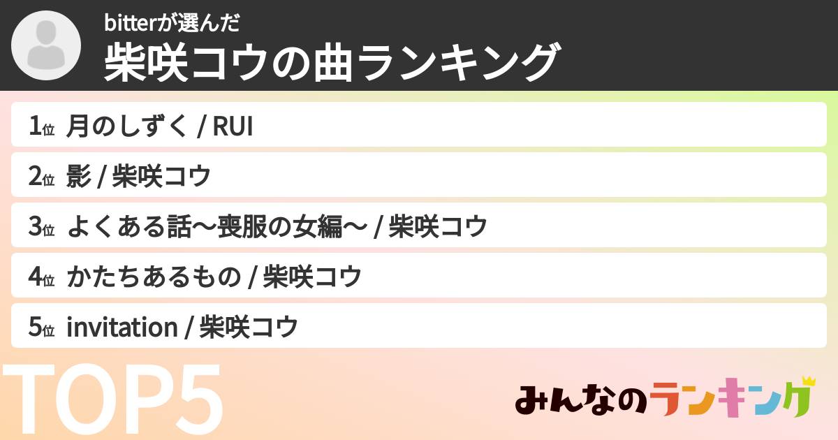 bitterさんの「柴咲コウの曲ランキング」