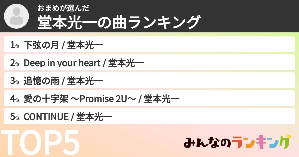 おまめさんの「堂本光一の曲ランキング」