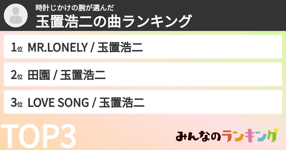 時計じかけの腕さんの「玉置浩二の曲ランキング」