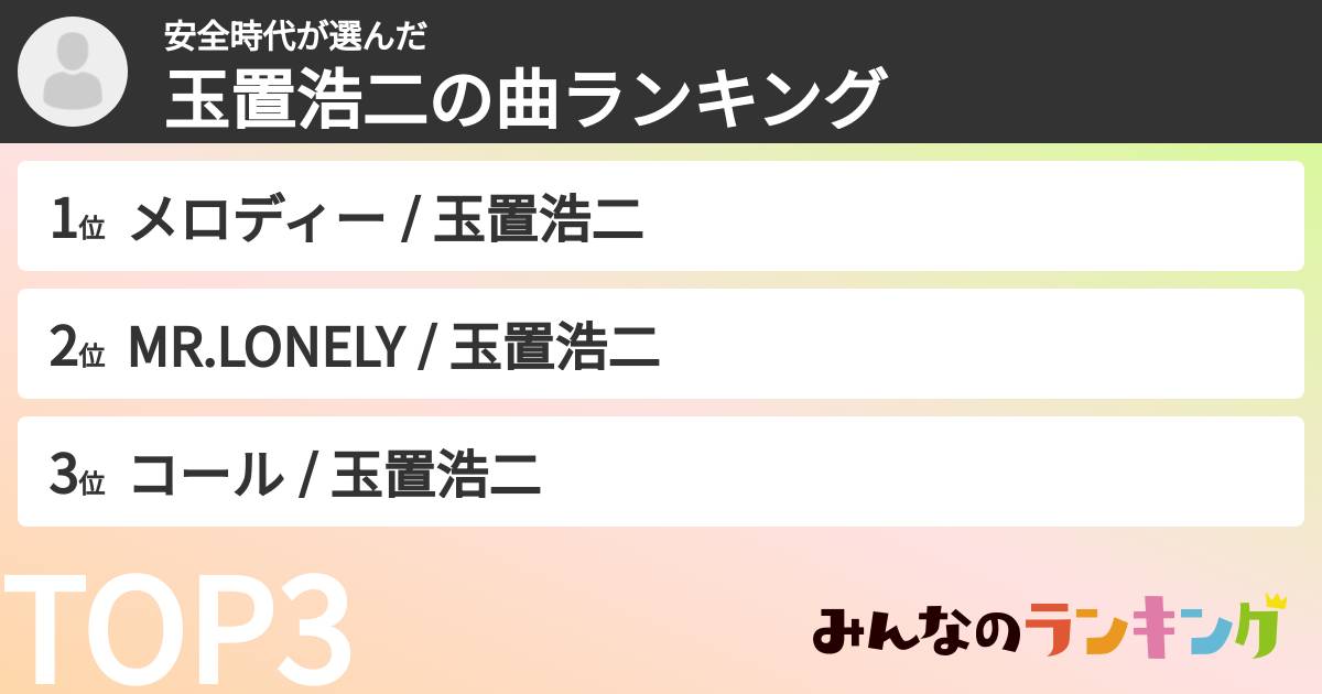 安全時代さんの「玉置浩二の曲ランキング」