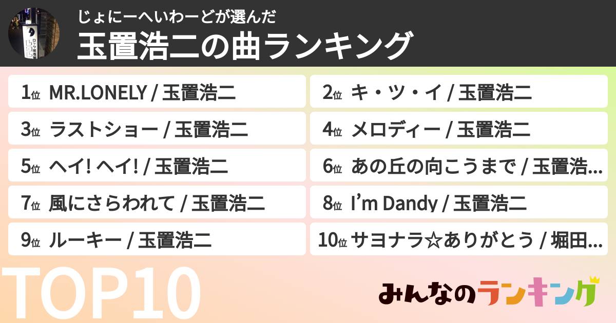 じょにーへいわーどさんの「玉置浩二の曲ランキング」