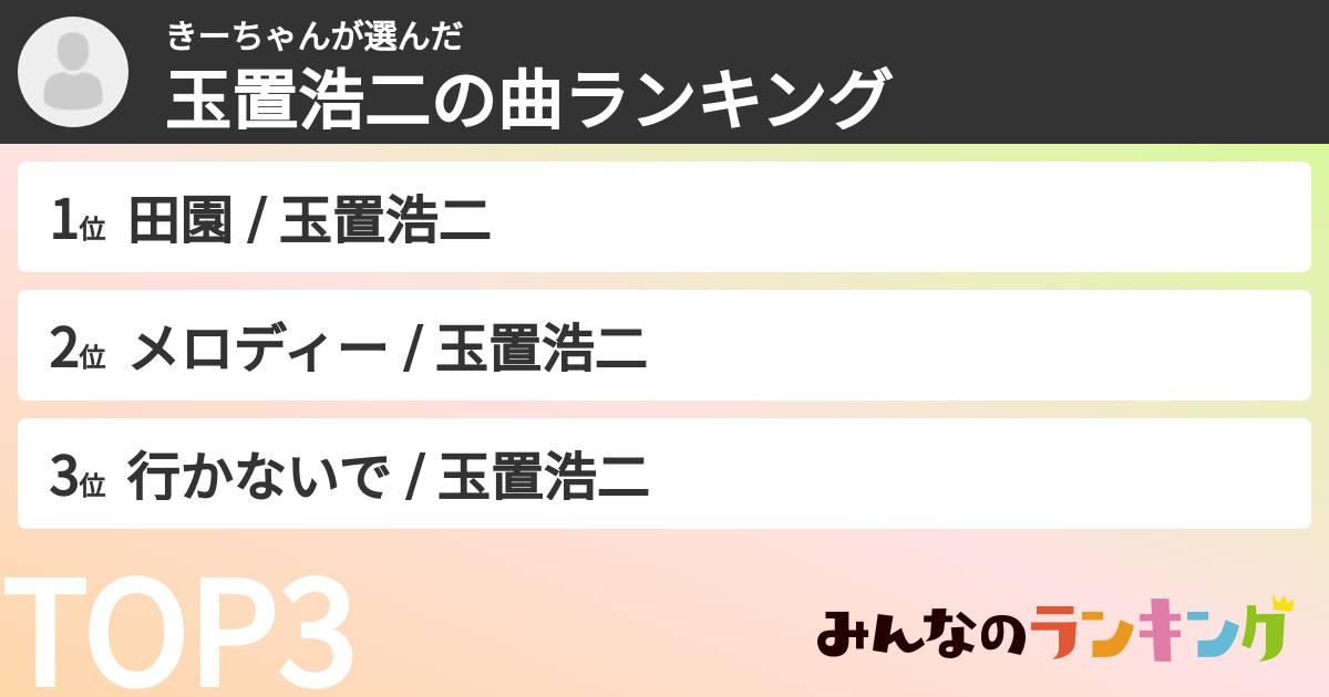 きーちゃんさんの「玉置浩二の曲ランキング」