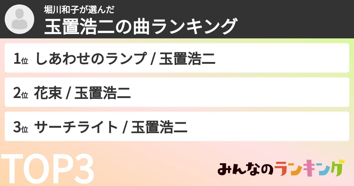 堀川和子さんの「玉置浩二の曲ランキング」