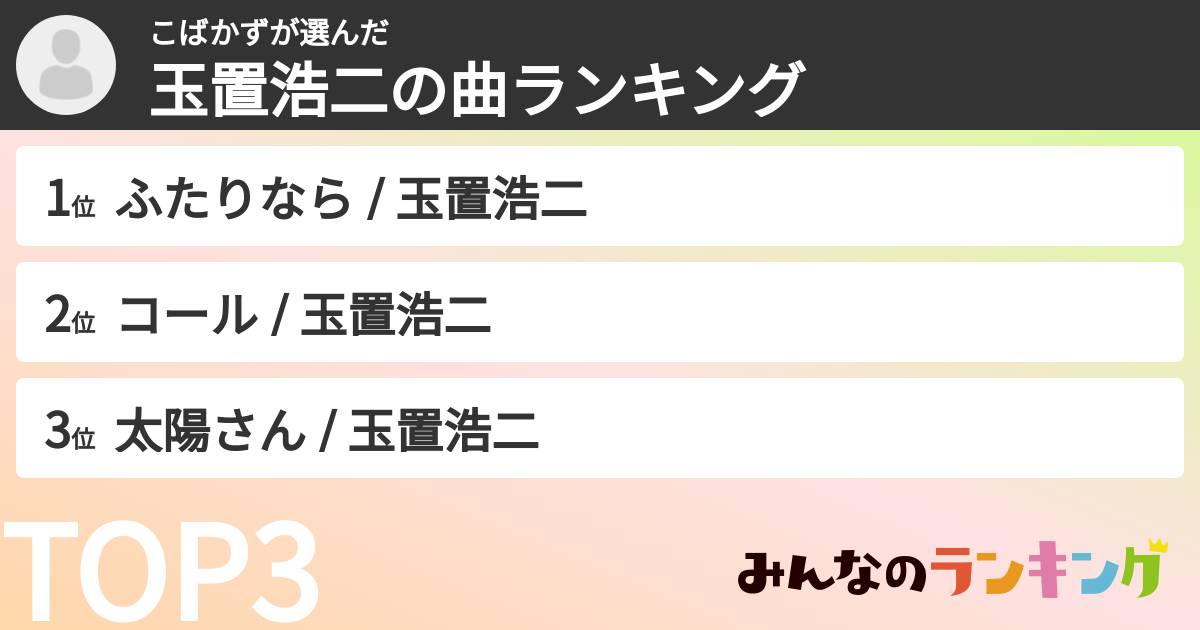 こばかずさんの「玉置浩二の曲ランキング」