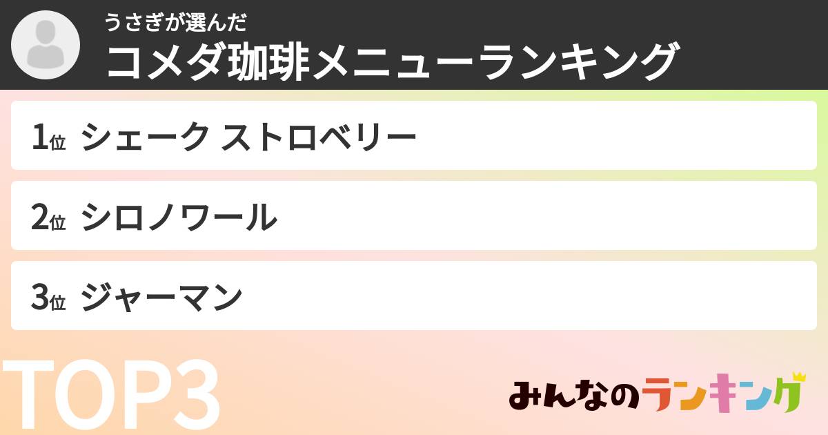 うさぎさんの「コメダ珈琲メニューランキング」