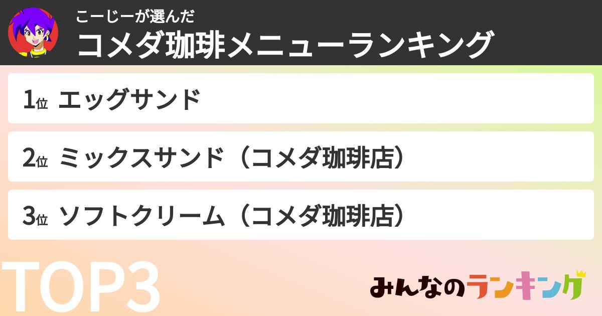 こーじーさんの「コメダ珈琲メニューランキング」