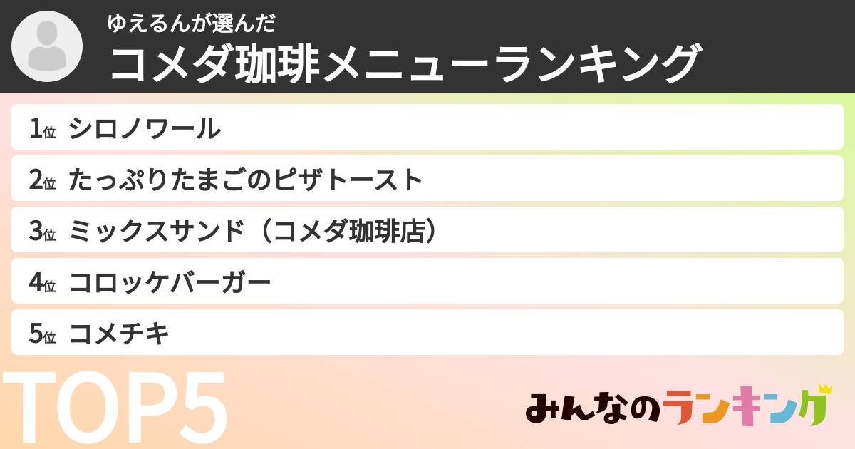 ゆえるんさんの「コメダ珈琲メニューランキング」