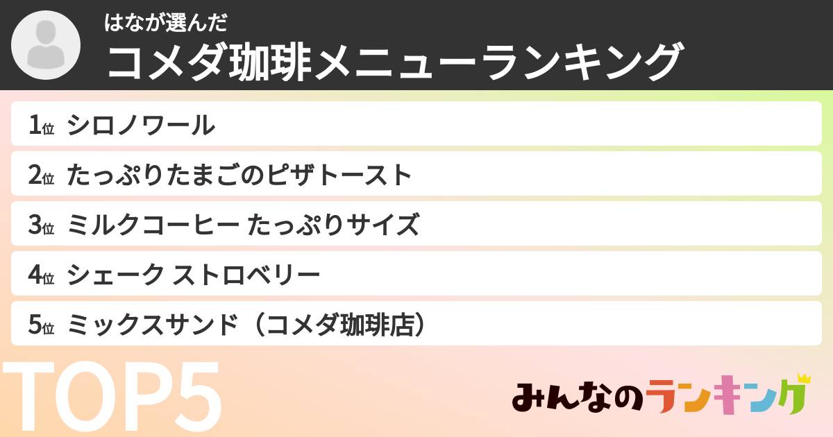 はなさんの「コメダ珈琲メニューランキング」