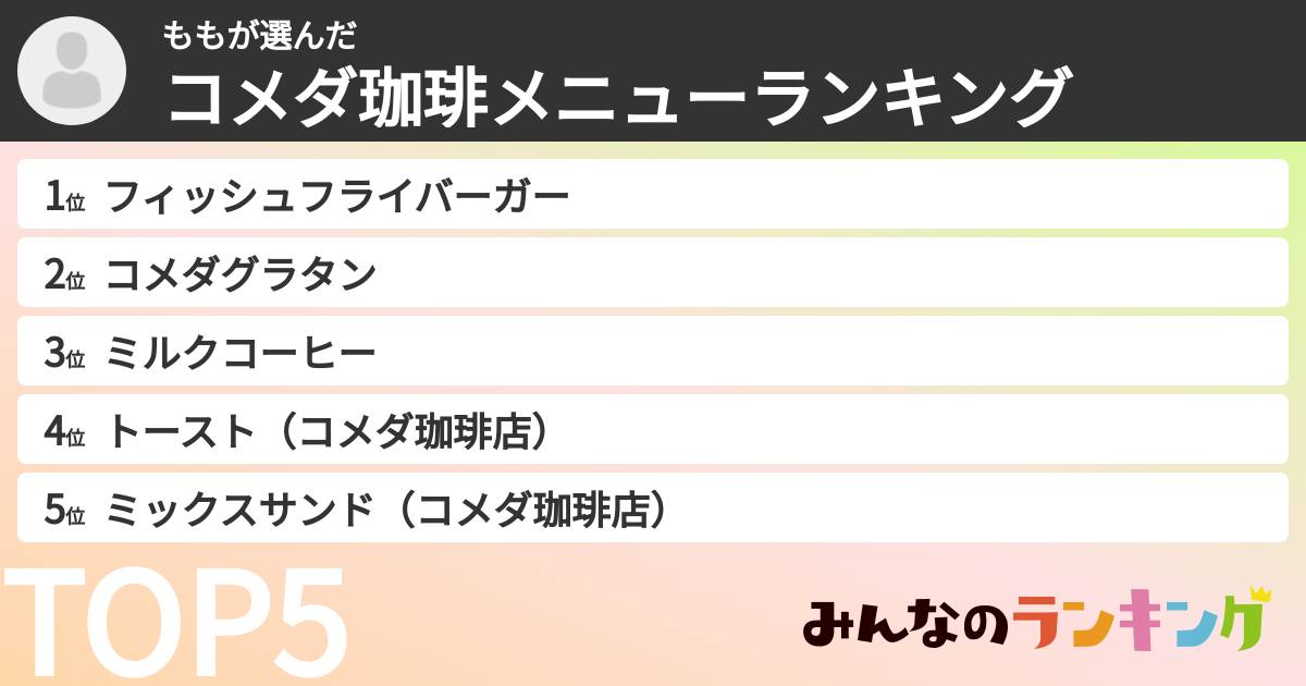 ももさんの「コメダ珈琲メニューランキング」