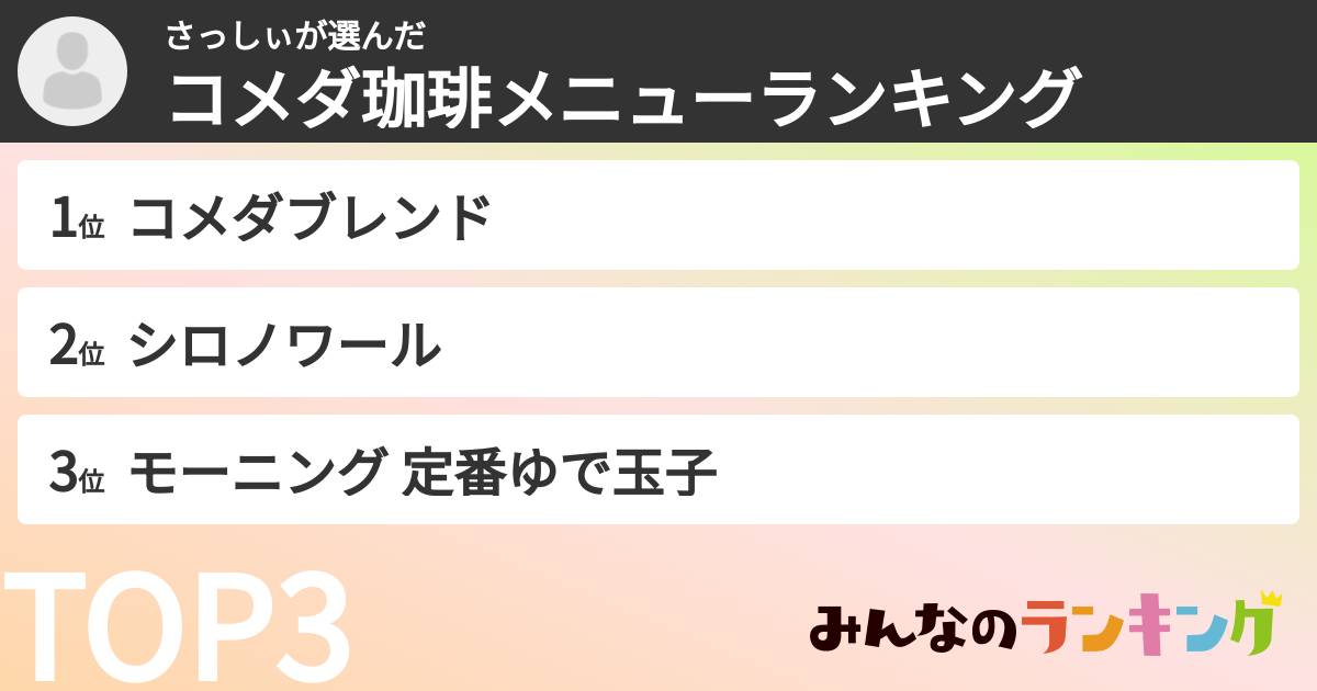 さっしぃさんの「コメダ珈琲メニューランキング」