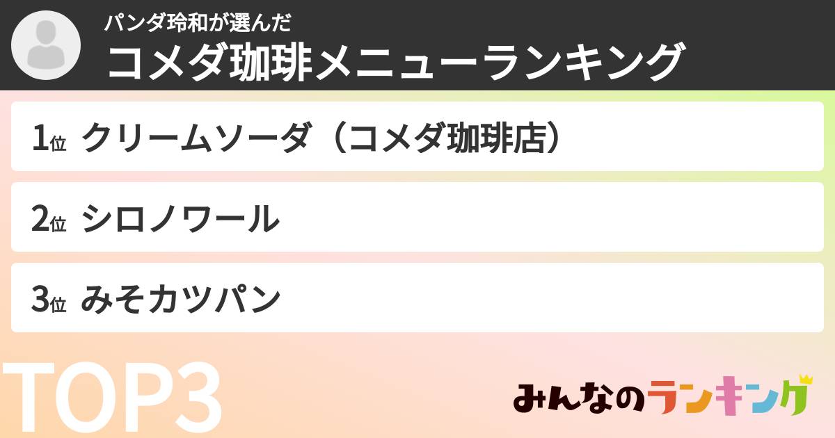 パンダ玲和さんの「コメダ珈琲メニューランキング」