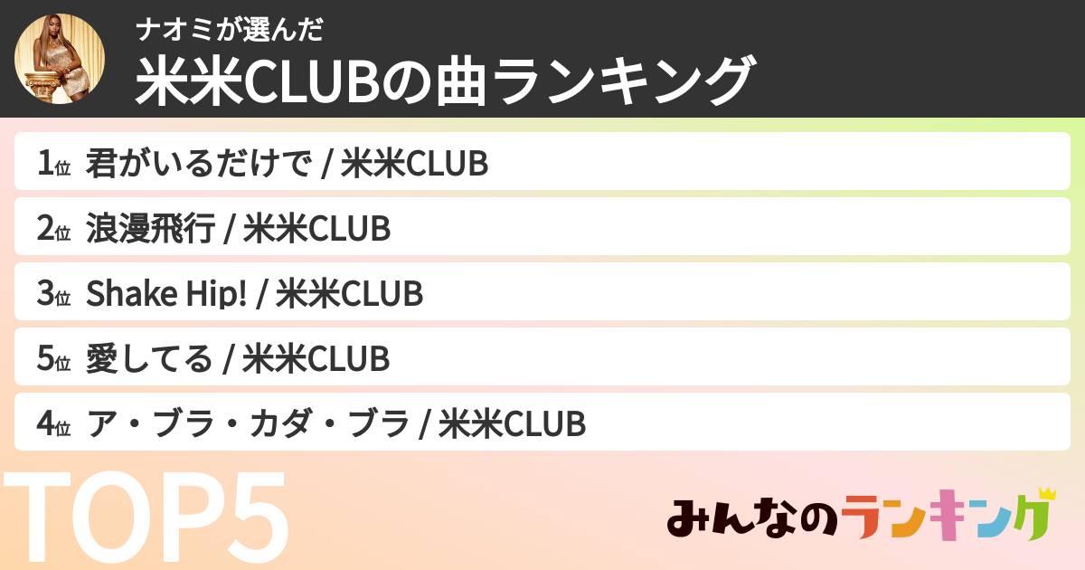 ナオミさんの「米米CLUBの曲ランキング」