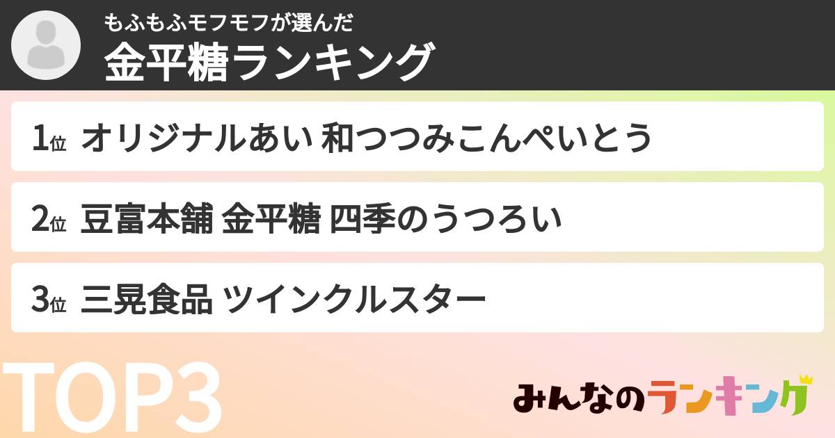 もふもふモフモフさんの「金平糖ランキング」