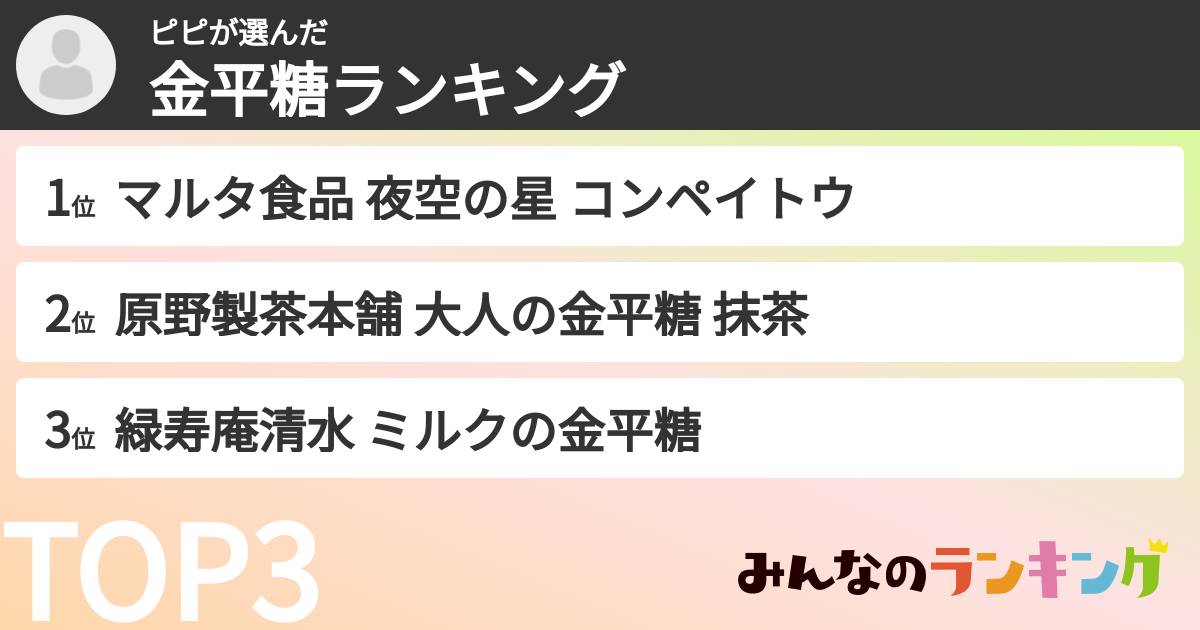 ピピさんの「金平糖ランキング」