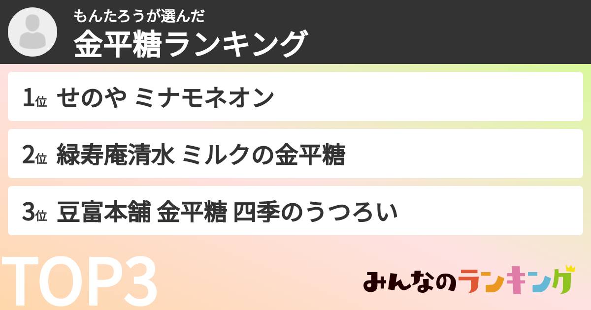 もんたろうさんの「金平糖ランキング」