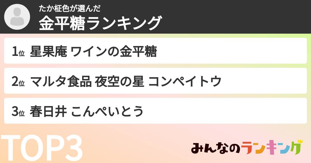 たか柾色さんの「金平糖ランキング」