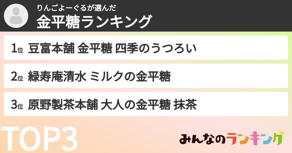 りんごよーぐるさんの「金平糖ランキング」