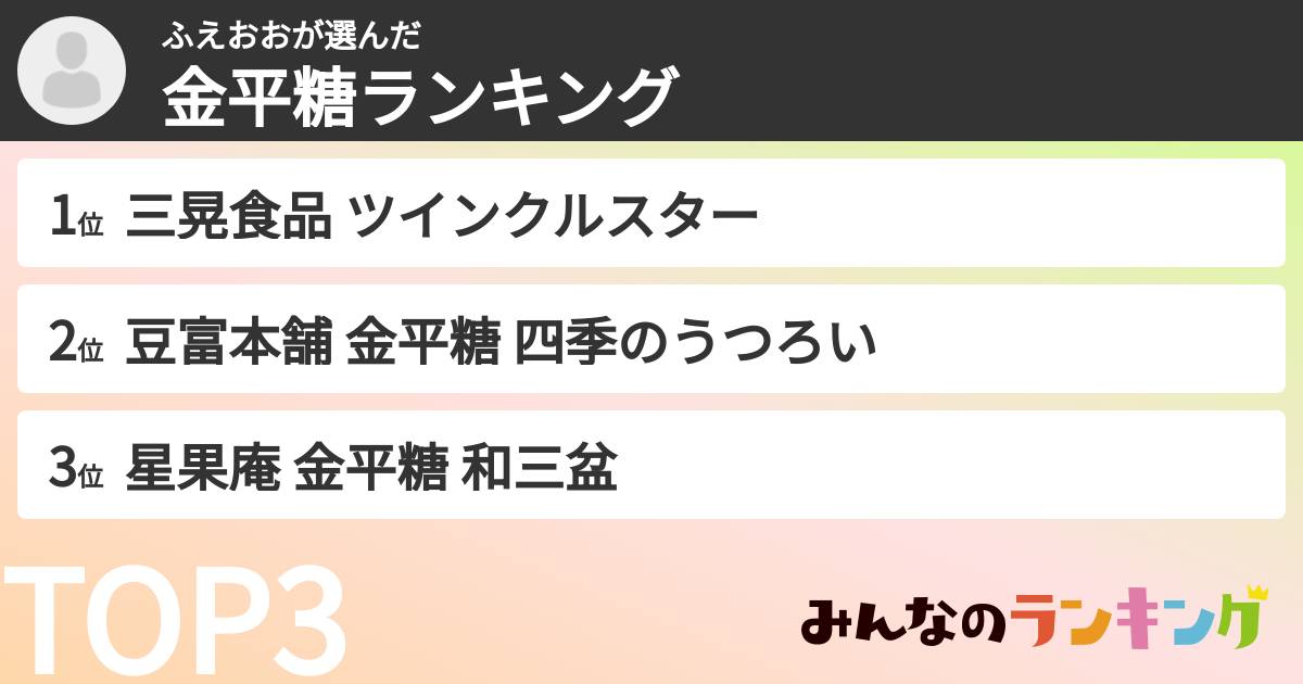 ふえおおさんの「金平糖ランキング」