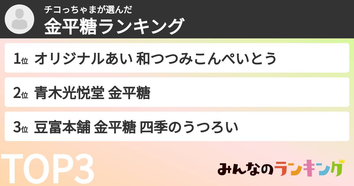 チコっちゃまさんの「金平糖ランキング」