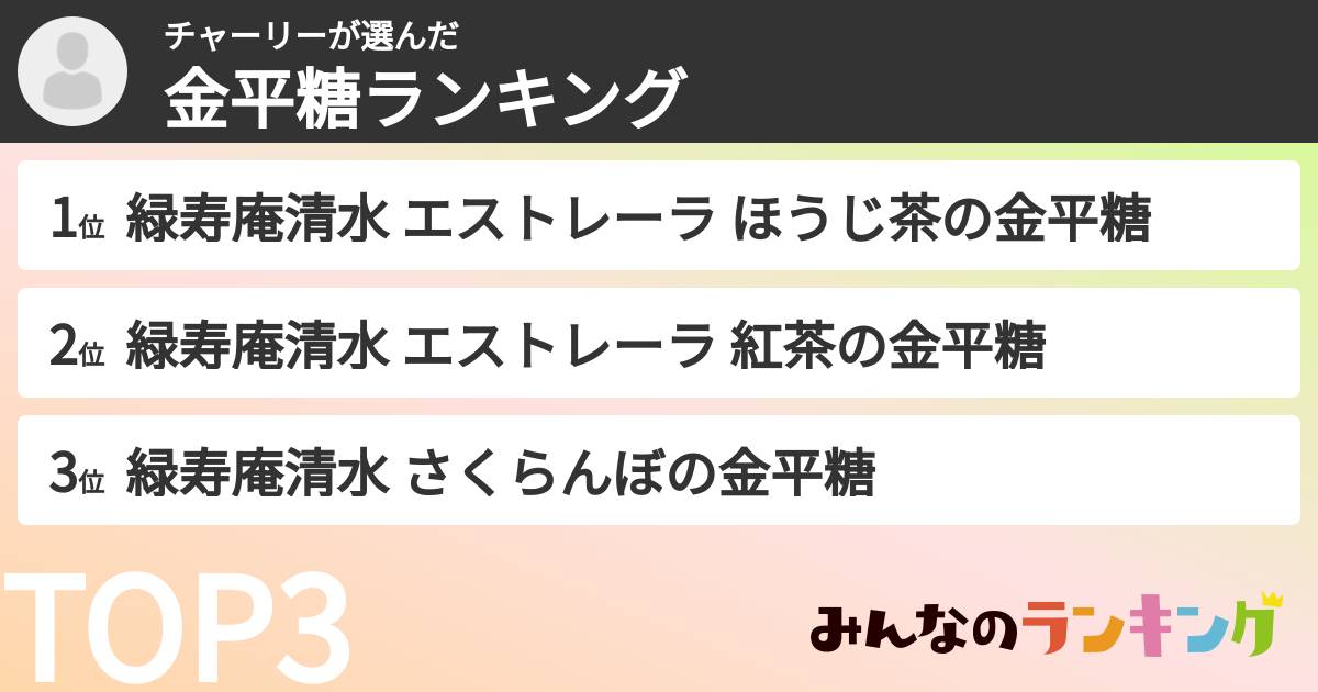 チャーリーさんの「金平糖ランキング」