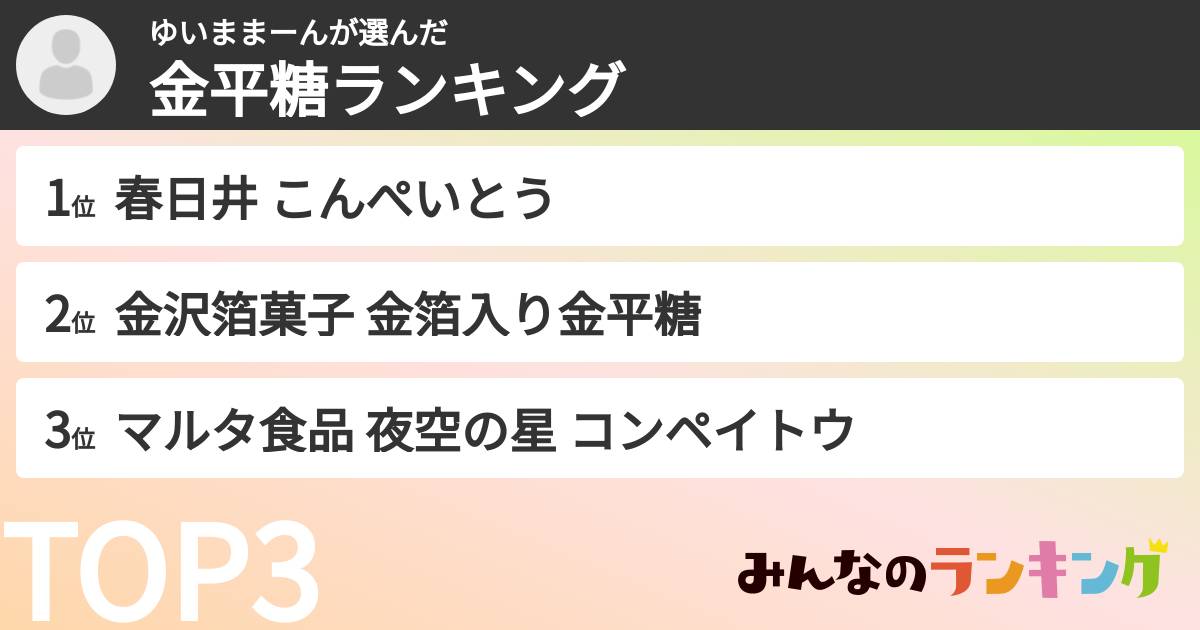 ゆいままーんさんの「金平糖ランキング」