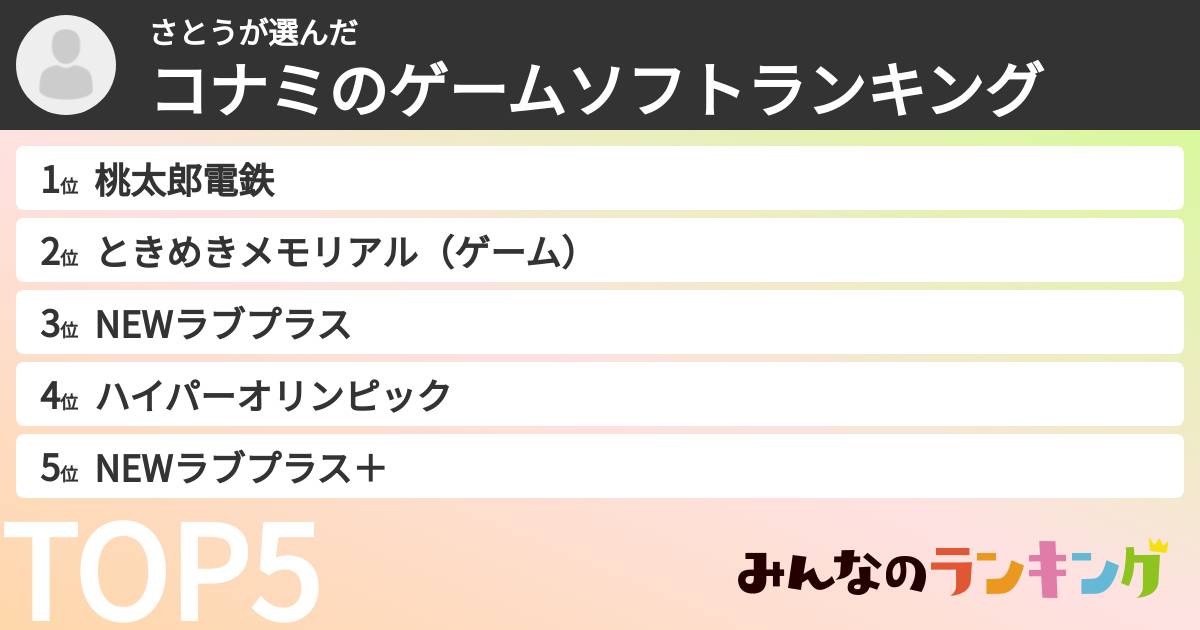 さとうさんの「コナミのゲームソフトランキング」
