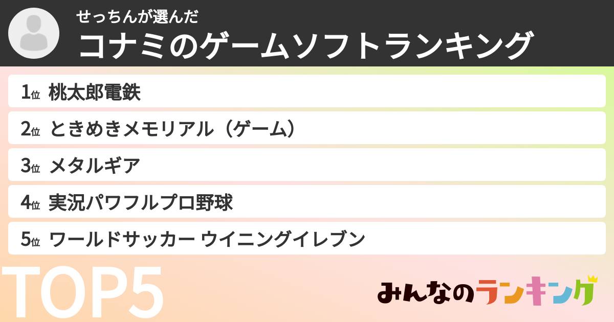 せっちんさんの「コナミのゲームソフトランキング」