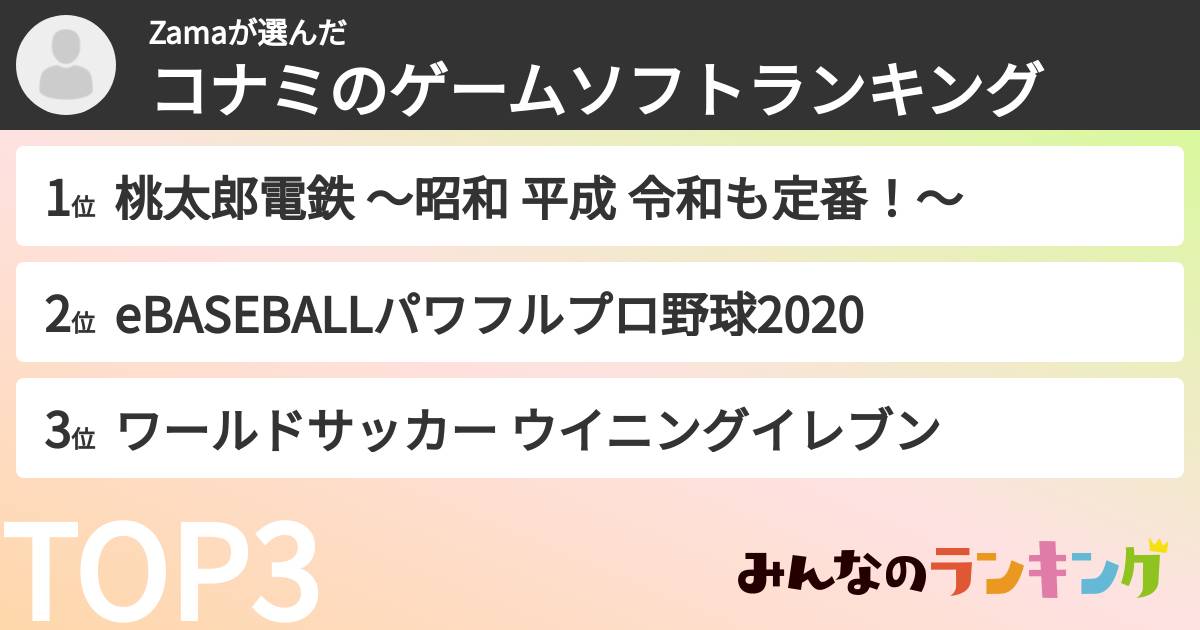 Zamaさんの「コナミのゲームソフトランキング」