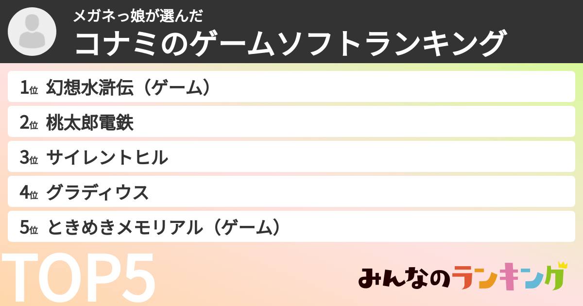 メガネっ娘さんの「コナミのゲームソフトランキング」