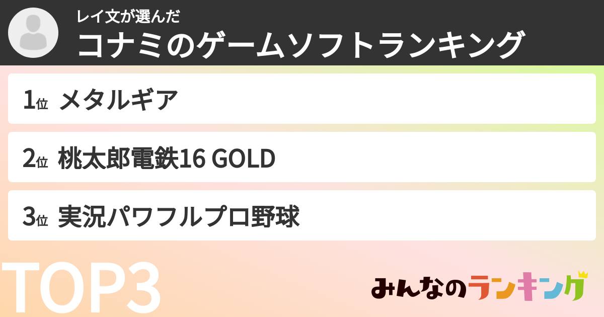 レイ文さんの「コナミのゲームソフトランキング」