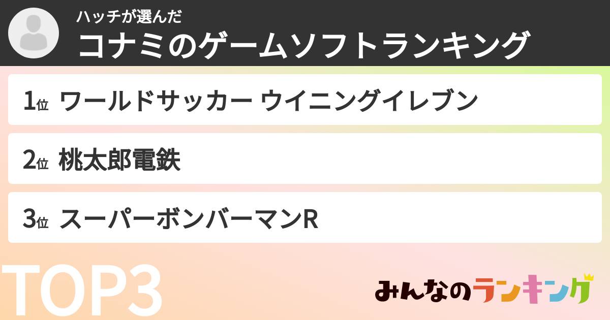 ハッチさんの「コナミのゲームソフトランキング」