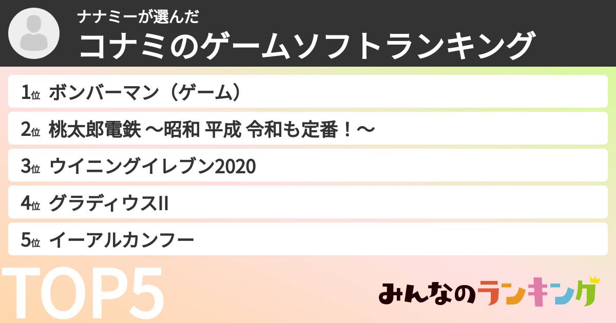 ナナミーさんの「コナミのゲームソフトランキング」