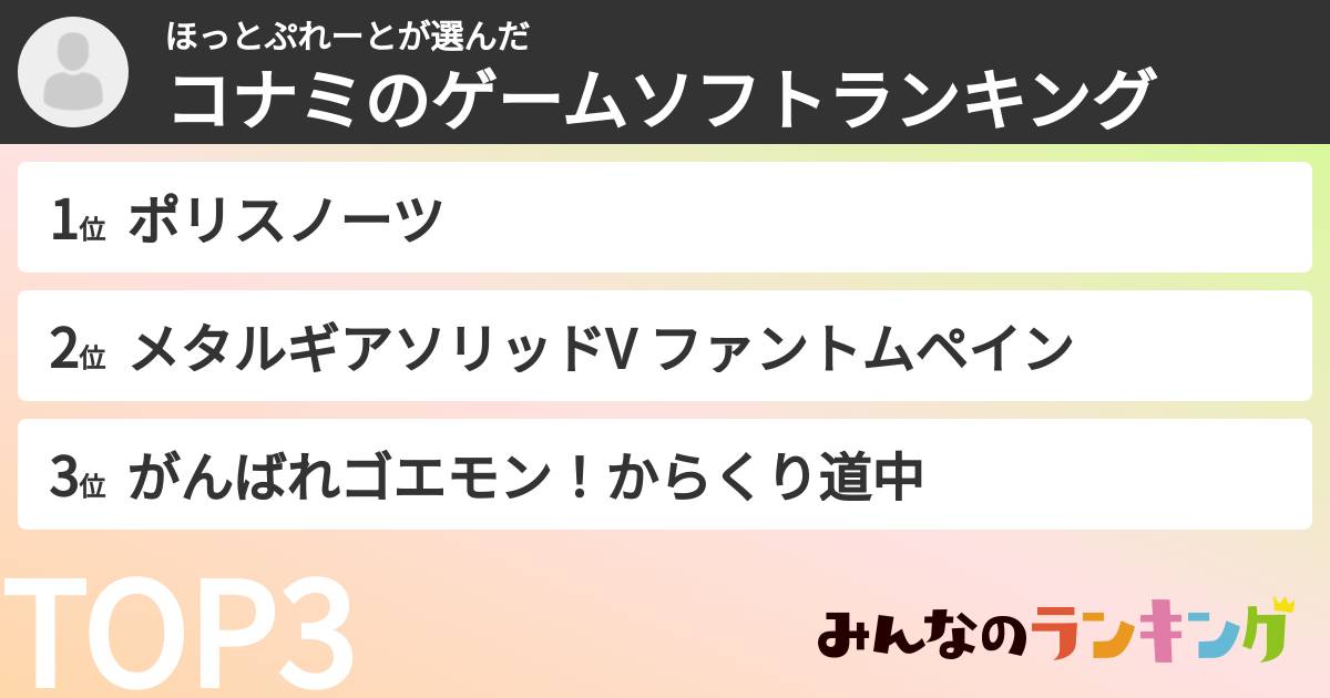 ほっとぷれーとさんの「コナミのゲームソフトランキング」