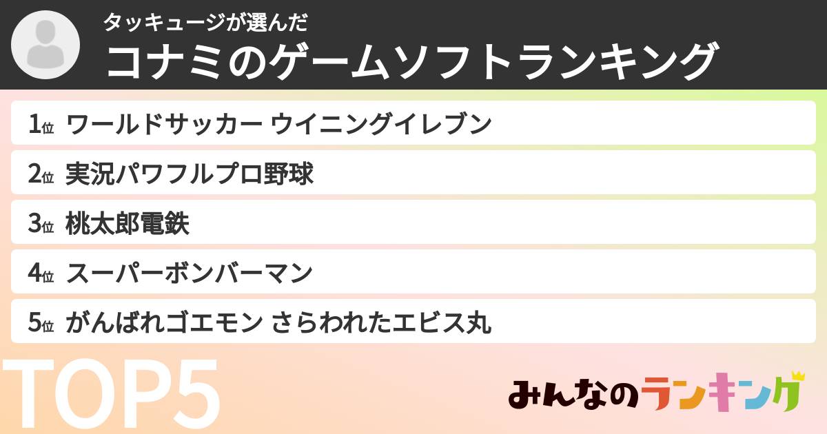 タッキュージさんの「コナミのゲームソフトランキング」