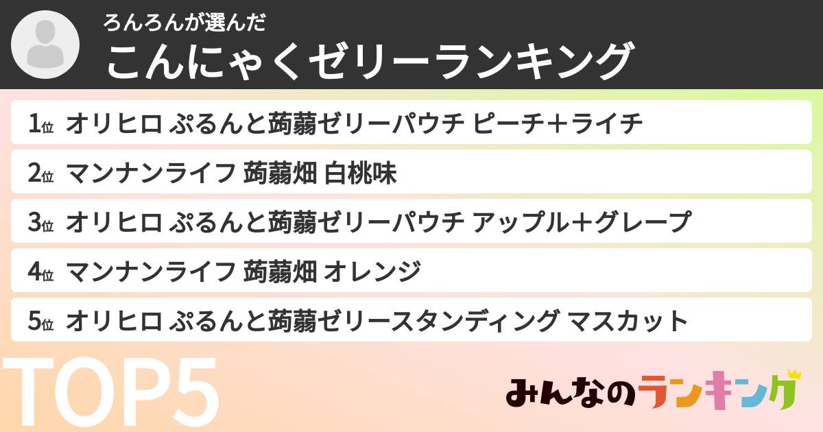 ろんろんさんの「こんにゃくゼリーランキング」