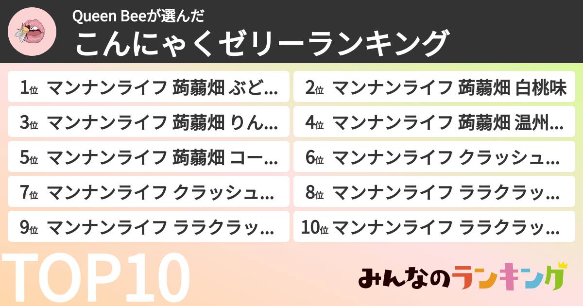 Queen Beeさんの「こんにゃくゼリーランキング」