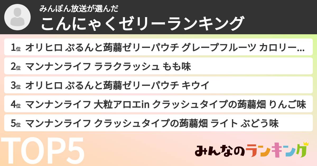 みんぽん放送さんの「こんにゃくゼリーランキング」