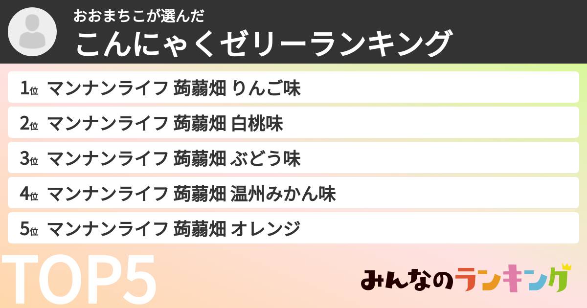 おおまちこさんの「こんにゃくゼリーランキング」
