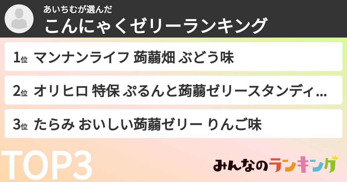 あいちむさんの「こんにゃくゼリーランキング」