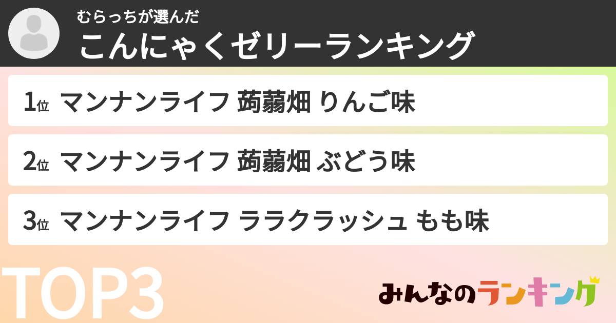 むらっちさんの「こんにゃくゼリーランキング」