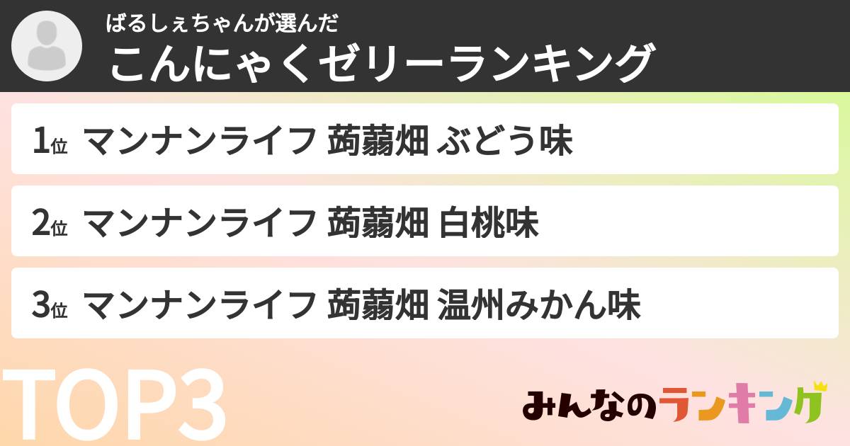 ばるしぇちゃんさんの「こんにゃくゼリーランキング」